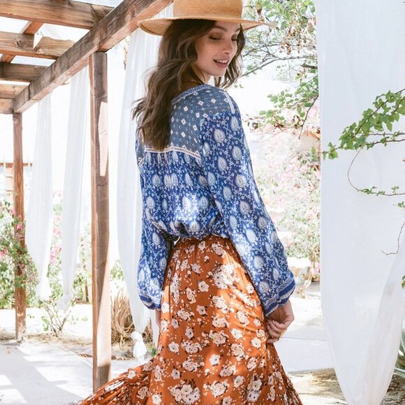 Spell & The Gypsy Collective Designs Indigo ORACLE BLOUSE Blue Boho Tunic Top XS - Picture 5 of 11